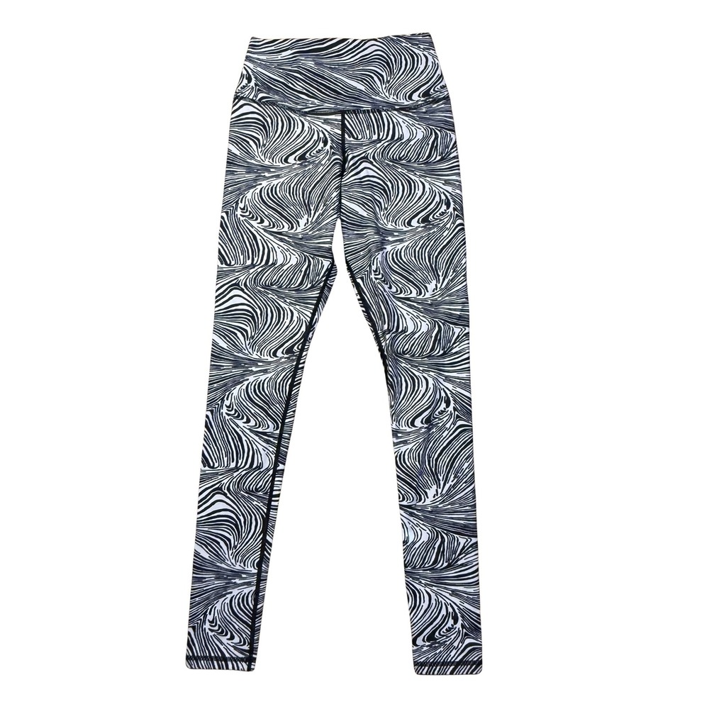 Glyder Womens High Rise Optical Swirl Print Leggings Black White Size‎ S Active